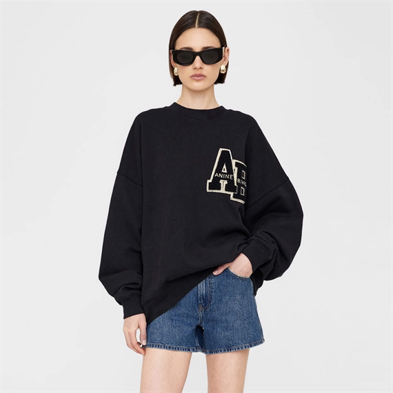 Anine Bing Miles Oversized Sweatshirt Letterman, Sort